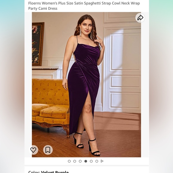 Women's Plus Size Satin Spaghetti Strap Cowl Neck Wrap Party Cami Dress - Picture 4 of 6